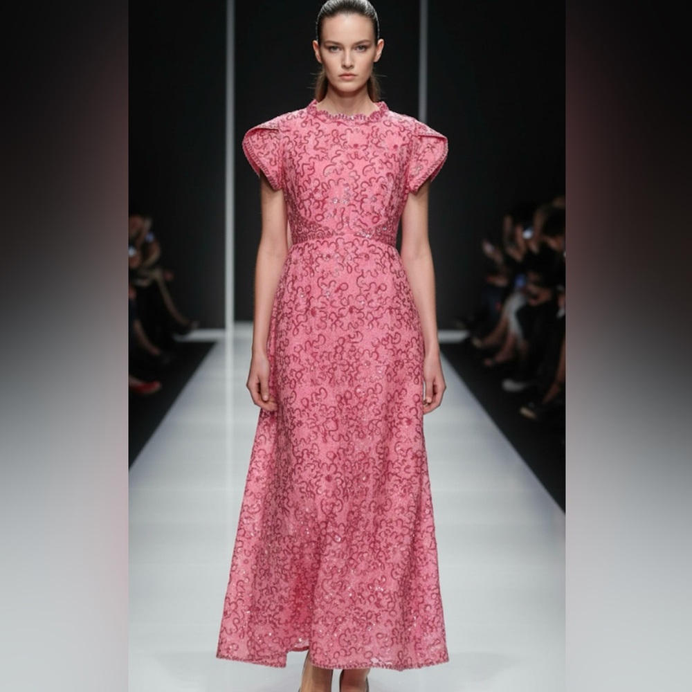 Gorgeous Pink embroidered sequin long evening pageant event dress sz S